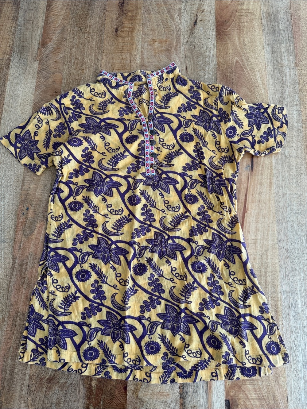 Women's Yellow Floral Short-Sleeve Tunic Top